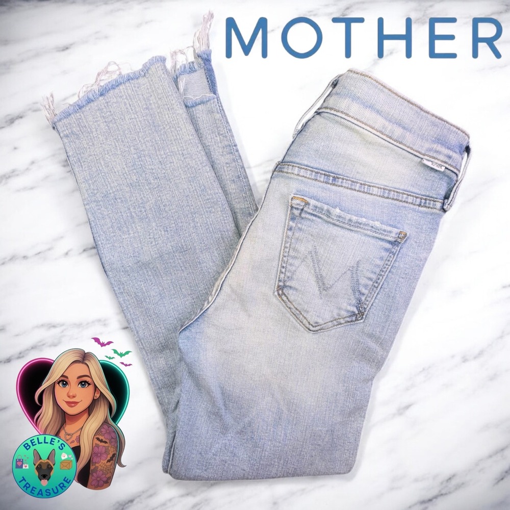 MOTHER‎ Sz 25 The Stunner Zip Ankle Step Fray Jeans Rolling In The Bushes 27x24